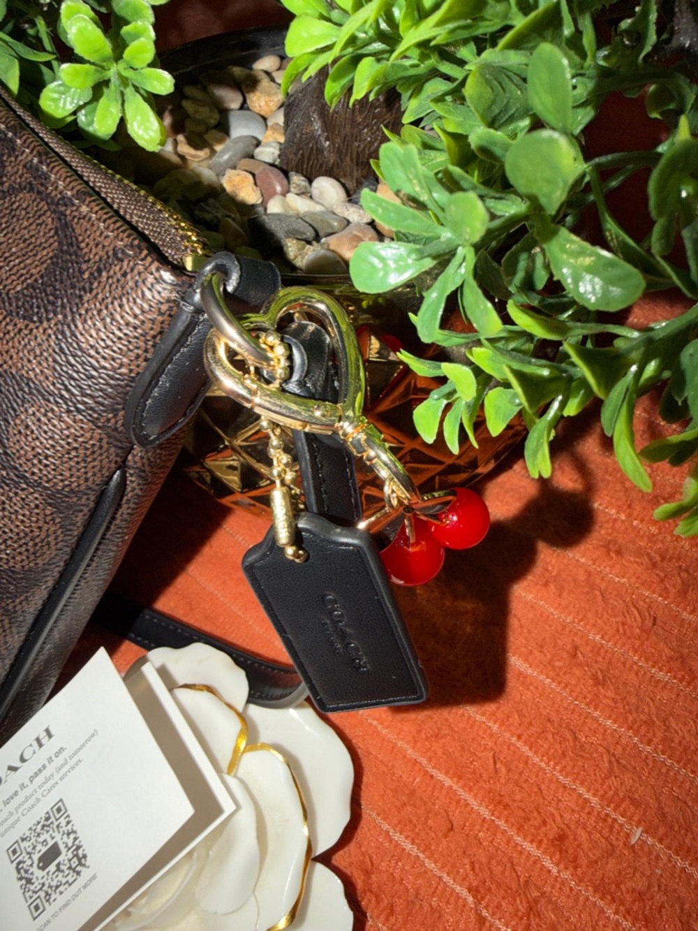 Coach Brown Signature Crossbody with Cherry Charm - Picture 12 of 16